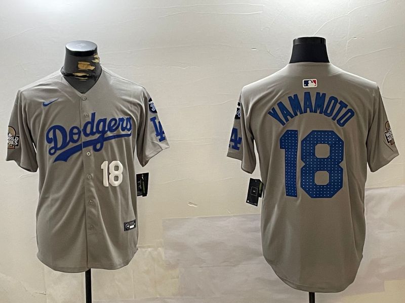 Men Los Angeles Dodgers 18 Yamamoto Grey Game 2024 Nike MLB Jersey style 12124